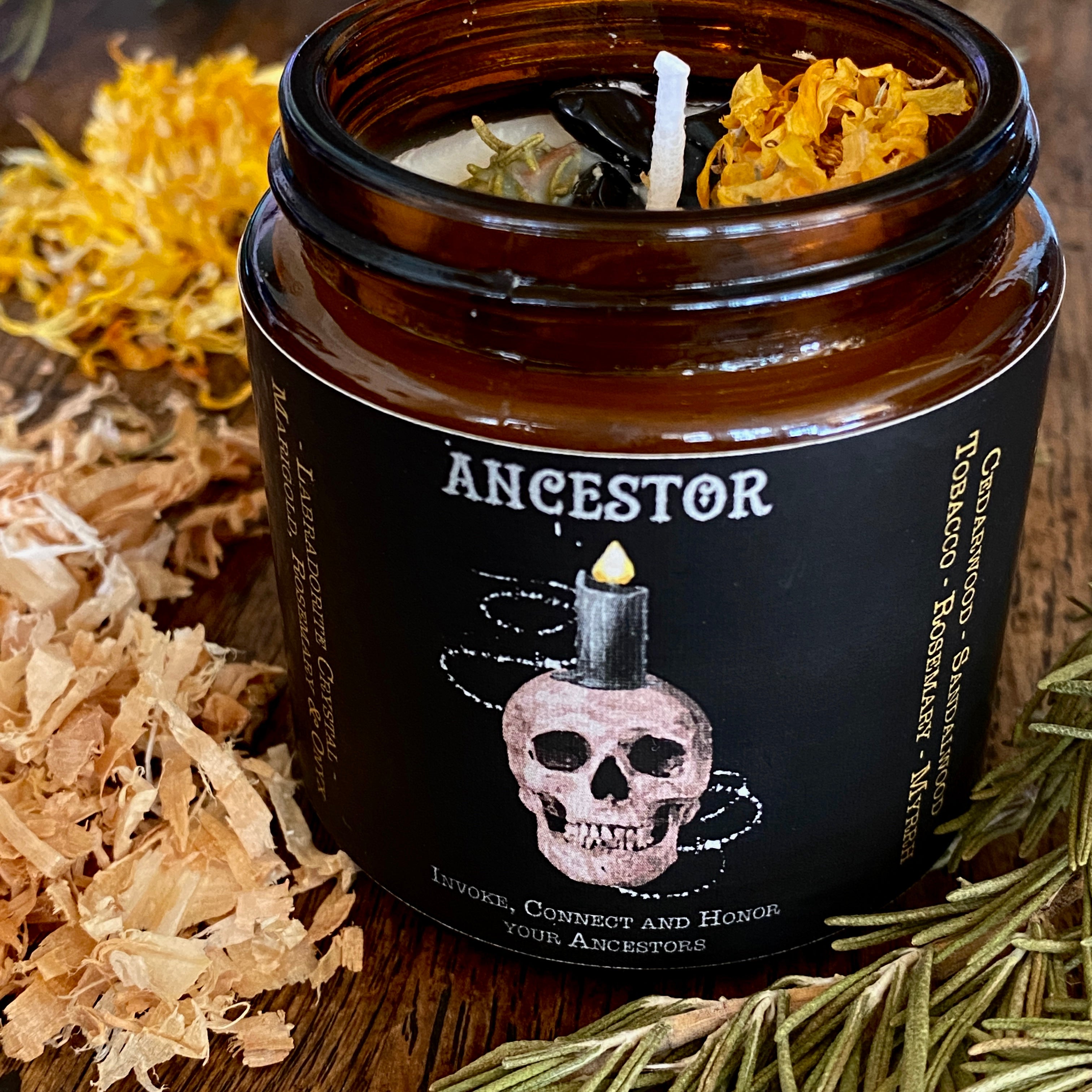 Ancestral Connection Botanical Resin Candle Spell Skull // Bumblebee good Fern